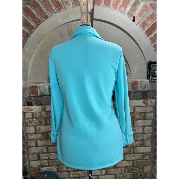 button up shirt dagger collar aqua blue 1970s - Picture 7 of 9